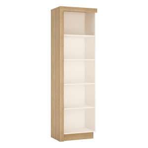 Lyco Right Handed Bookcase In Riviera Oak And White High Gloss