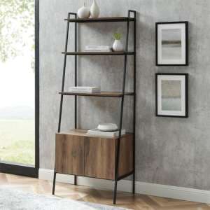 Lynn Industrial Modern Ladder Bookcase With Cabinet In Barnwood