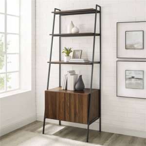 Lynn Industrial Modern Ladder Bookcase With Cabinet In Walnut