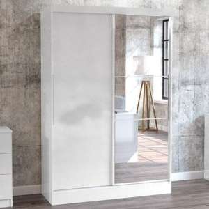 Lynn Mirrored Sliding Wardrobe In White High Gloss - UK