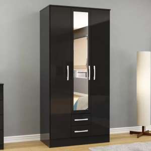 Lynn Mirrored Wardrobe With 3 Door In Black High Gloss