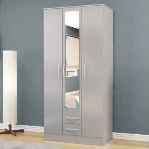 Lynn Mirrored Wardrobe With 3 Door In Grey High Gloss