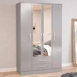 Lynn Mirrored Wardrobe With 4 Door In Grey High Gloss