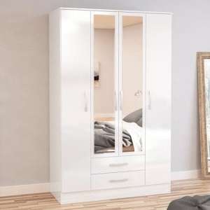 Lynn Mirrored Wardrobe With 4 Door In White High Gloss