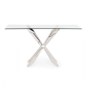 Selina Glass Console Table In Clear With Stainless Steel Base