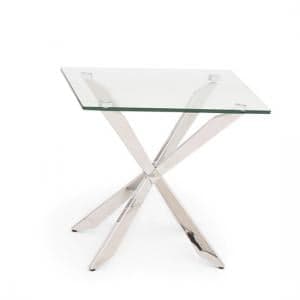 Selina Glass Side Table In Clear With Stainless Steel Base
