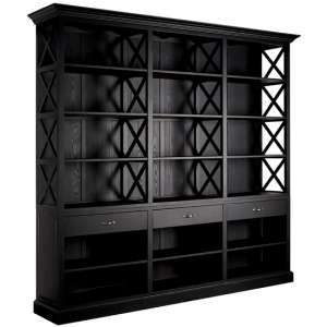Lyox Large Wooden 3 Drawers Bookcase In Black