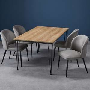 Lyza Medium Oak Wooden Dining Table With 2 Zaza Grey Chairs
