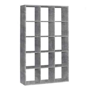 Mabon Wooden Bookcase With 15 Open Cubes In Concrete Effect - UK