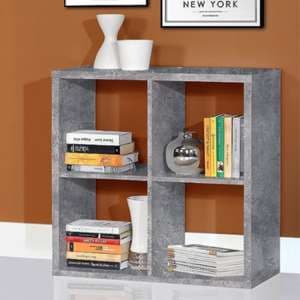 Mabon Wooden Bookcase With 4 Open Cubes In Concrete Effect - UK
