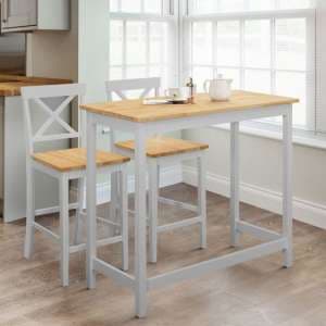 Macall Wooden Bar Table In Elephant Grey With 2 Bar Stools - UK