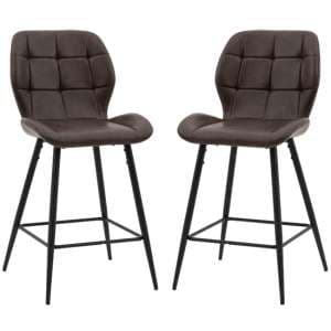 Macerata Brown Faux Leather Bar Stools In Pair