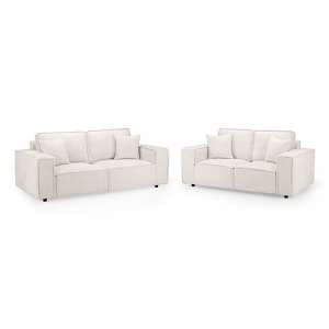 Mack Fabric 3+2 Seater Sofa Set In Cream With Black Wooden Feets - UK