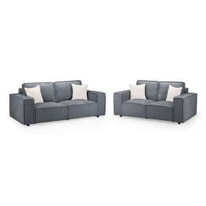 Mack Fabric 3+2 Seater Sofa Set In Slate With Black Wooden Feets - UK