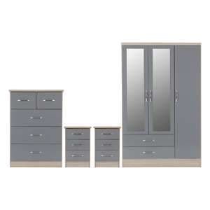 Mack Gloss Bedroom Set With 3 Doors Wardrobe In Grey Light Oak