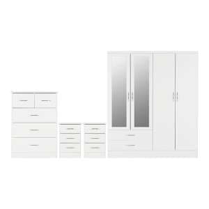 Mack Gloss Bedroom Set With 4 Door Wardrobe In White - UK