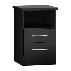 Mack High Gloss Bedside Cabinet With 2 Drawers In Black - UK