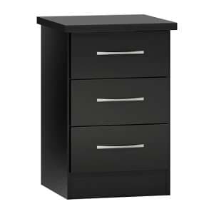 Mack High Gloss Bedside Cabinet With 3 Drawers In Black - UK