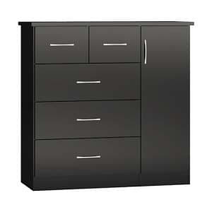 Mack High Gloss Sideboard With 1 Door 5 Drawers In Black