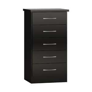 Mack Narrow High Gloss Chest Of 5 Drawers In Black