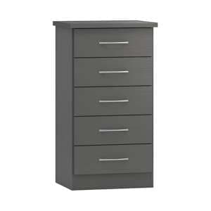 Mack Narrow Wooden Chest Of 5 Drawers In 3D Effect Grey - UK