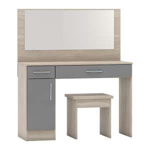 Mack Gloss Vanity And Dressing Table Set In Grey And Light Oak