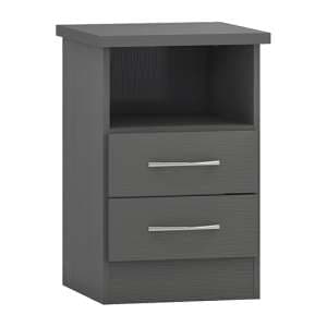 Mack Wooden Bedside Cabinet With 2 Drawers In 3D Effect Grey - UK
