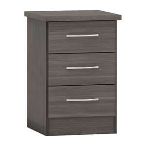 Mack Wooden Bedside Cabinet With 3 Drawers In Black Wood Grain - UK