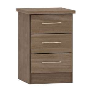 Mack Wooden Bedside Cabinet With 3 Drawers In Rustic Oak Effect - UK