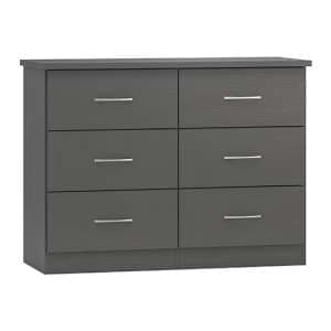 Mack Wooden Chest Of 6 Drawers In 3D Effect Grey - UK