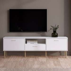 Macomb Wooden TV Stand With 2 Doors 1 Drawer In White - UK