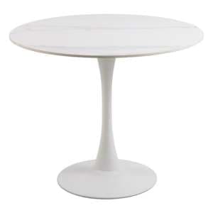 Macon Ceramic Dining Table Round In Unico White - UK