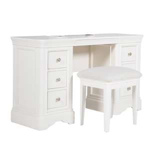 Macon Wooden Dressing Table With Stool In White - UK