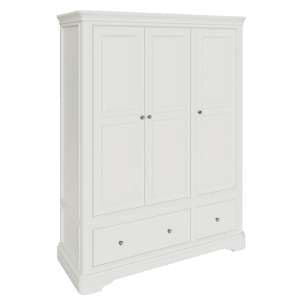 Macon Wooden Wardrobe With 3 Doors 2 Drawers In White - UK