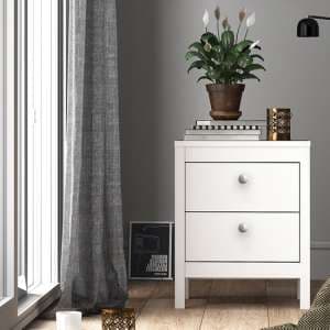 Macron Wooden Bedside Cabinet In White With 2 Drawers - UK