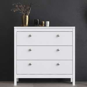 Macron Wooden Chest Of Drawers In White With 3 Drawers - UK
