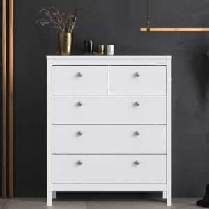 Macron Wooden Chest Of Drawers In White With 5 Drawers - UK