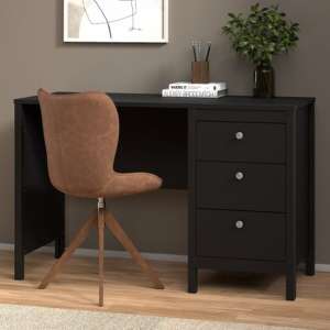 Macron Wooden Computer Desk With 3 Drawers In Black - UK
