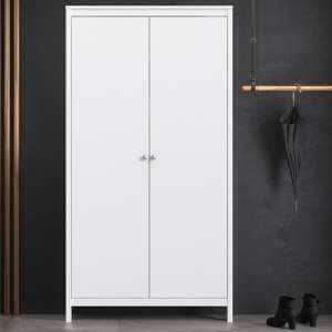 Macron Wooden Double Door Wardrobe In White - UK