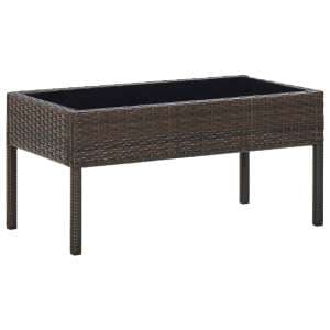 Macy Rattan Garden Coffee Table Large In Brown With Glass Top
