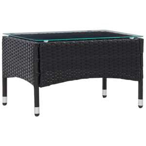 Macy Rattan Garden Coffee Table Small In Black With Glass Top