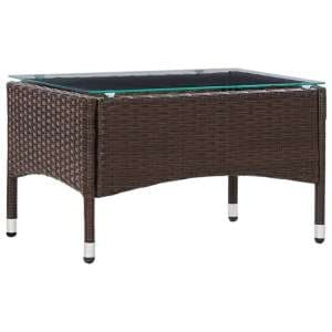 Macy Rattan Garden Coffee Table Small In Brown With Glass Top