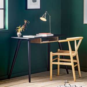 Maddux Rectangular Wooden Study Desk With Shelf In Black - UK