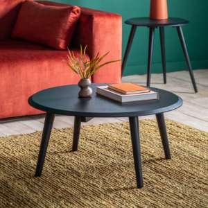 Maddux Round Wooden Coffee Table In Black - UK