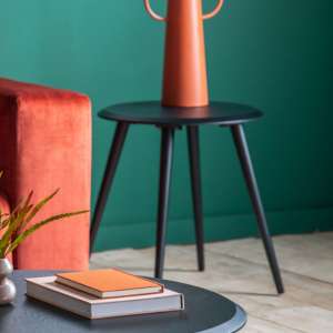 Maddux Round Wooden Side Table In Black - UK