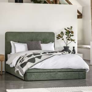 Madera Fabric King Size Bed With Storage In Green - UK