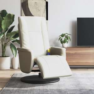 Madera Faux Leather Recliner Chair With Footrest In Cream - UK