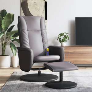 Madera Faux Leather Recliner Chair With Footstool In Grey - UK