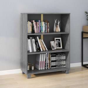 Madesh Wooden Bookcase With 3 Shelves In Dark Grey - UK