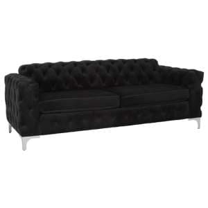 Madine Upholstered Velvet 3 Seater Sofa In Black - UK